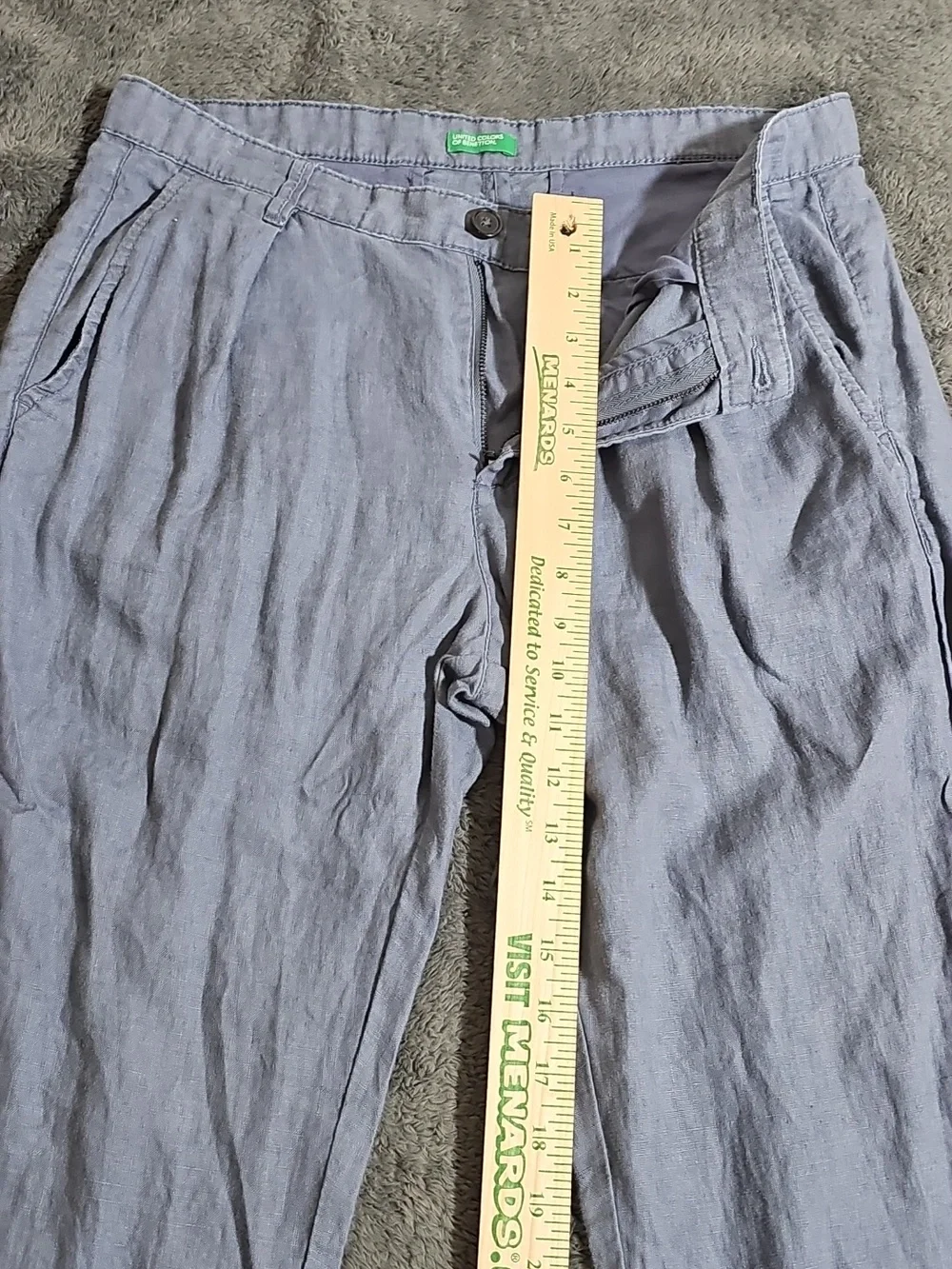 United Colors of Benetton Straight Leg 100% Linen Pants Pockets Belt Loops US 10 - Picture 8 of 13